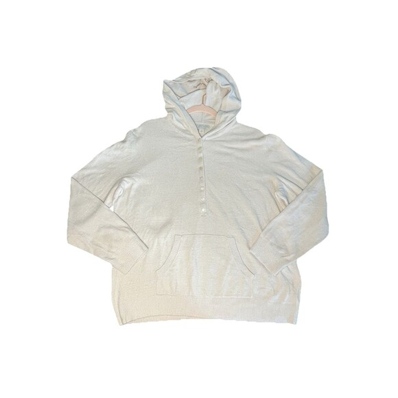 Barefoot Dreams Cozychic Lite Half Button Women's XL Ivory Hoodie Kangaroo - Picture 3 of 12